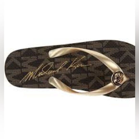 Michael Kors Gold and Brown Sandals with Logo Detail - Picture 1 of 3